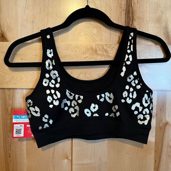 NWT Puma Seamless Bra Drycell Removable Cups Sport Stretch M Medium Black Silver - Picture 2 of 7